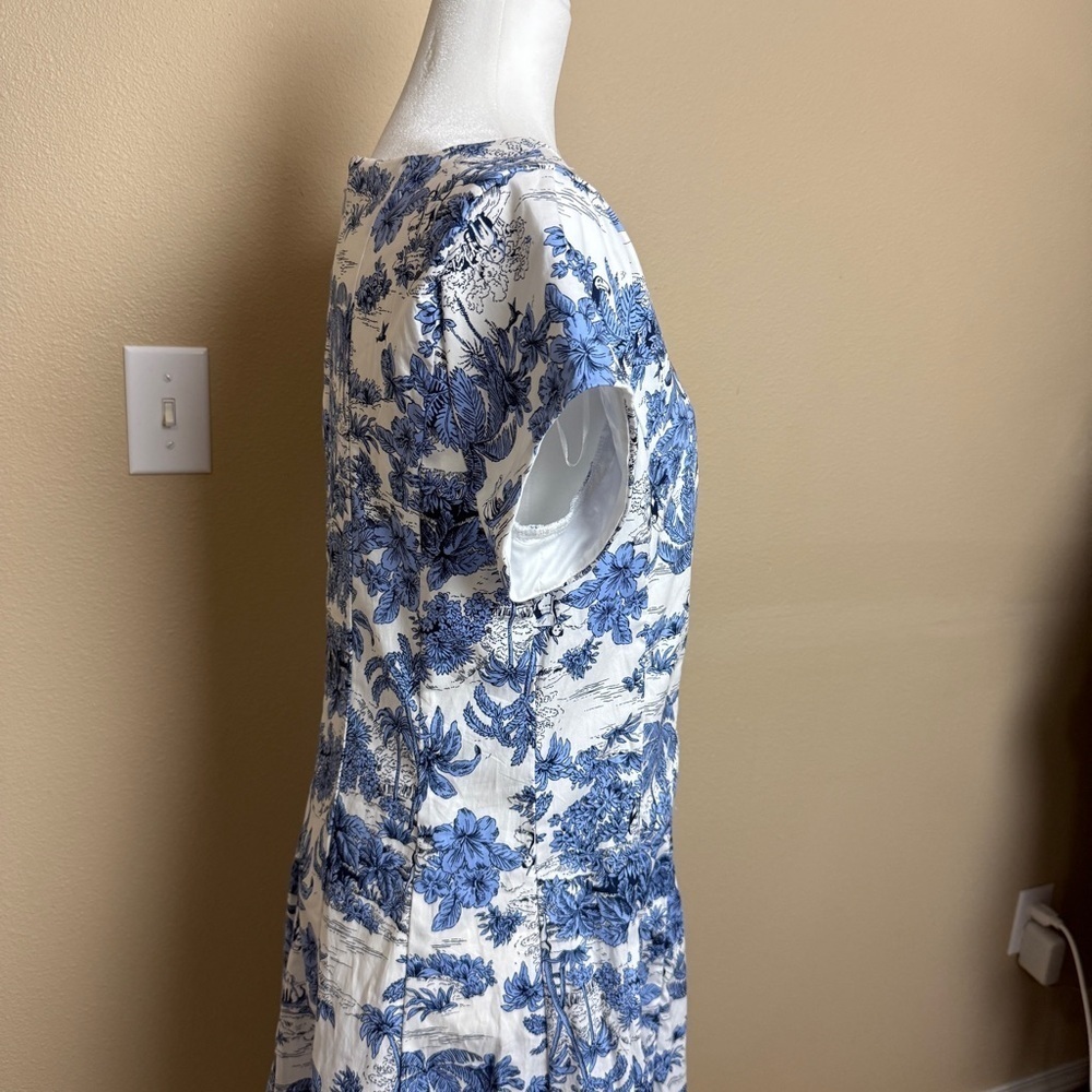 Joie Blue and White Floral Toile Printed Size 10 Midi Dress - Picture 6 of 12